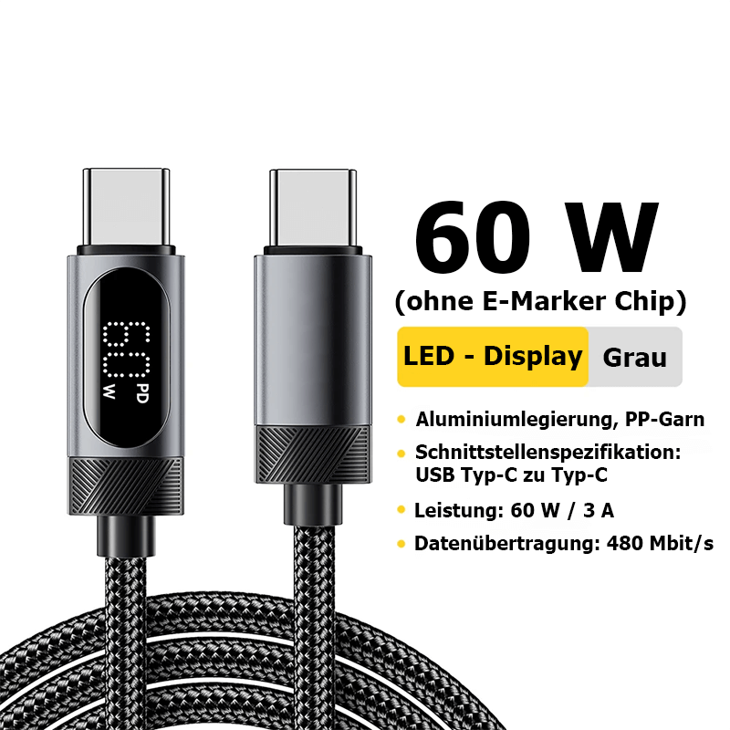 100 W High-Speed USB Typ-C Ladekabel mit Echtzeit-Leistungsanzeige