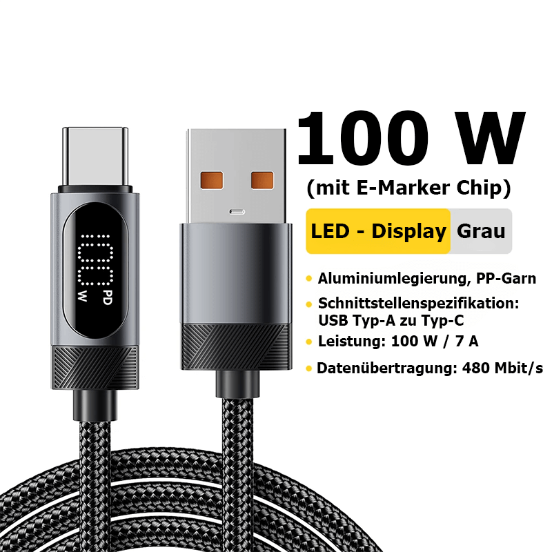 100 W High-Speed USB Typ-C Ladekabel mit Echtzeit-Leistungsanzeige
