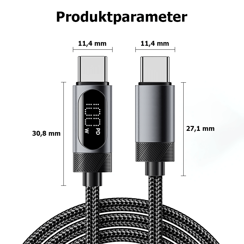 100 W High-Speed USB Typ-C Ladekabel mit Echtzeit-Leistungsanzeige