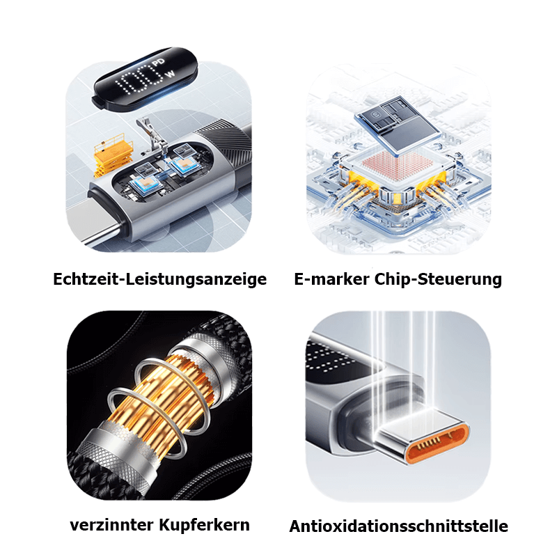 100 W High-Speed USB Typ-C Ladekabel mit Echtzeit-Leistungsanzeige