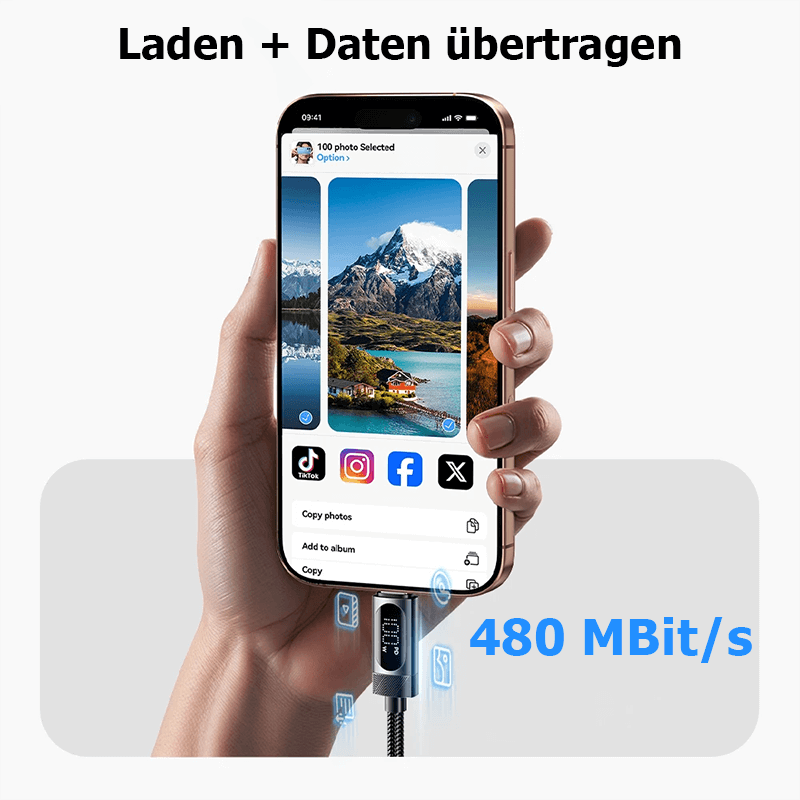 100 W High-Speed USB Typ-C Ladekabel mit Echtzeit-Leistungsanzeige